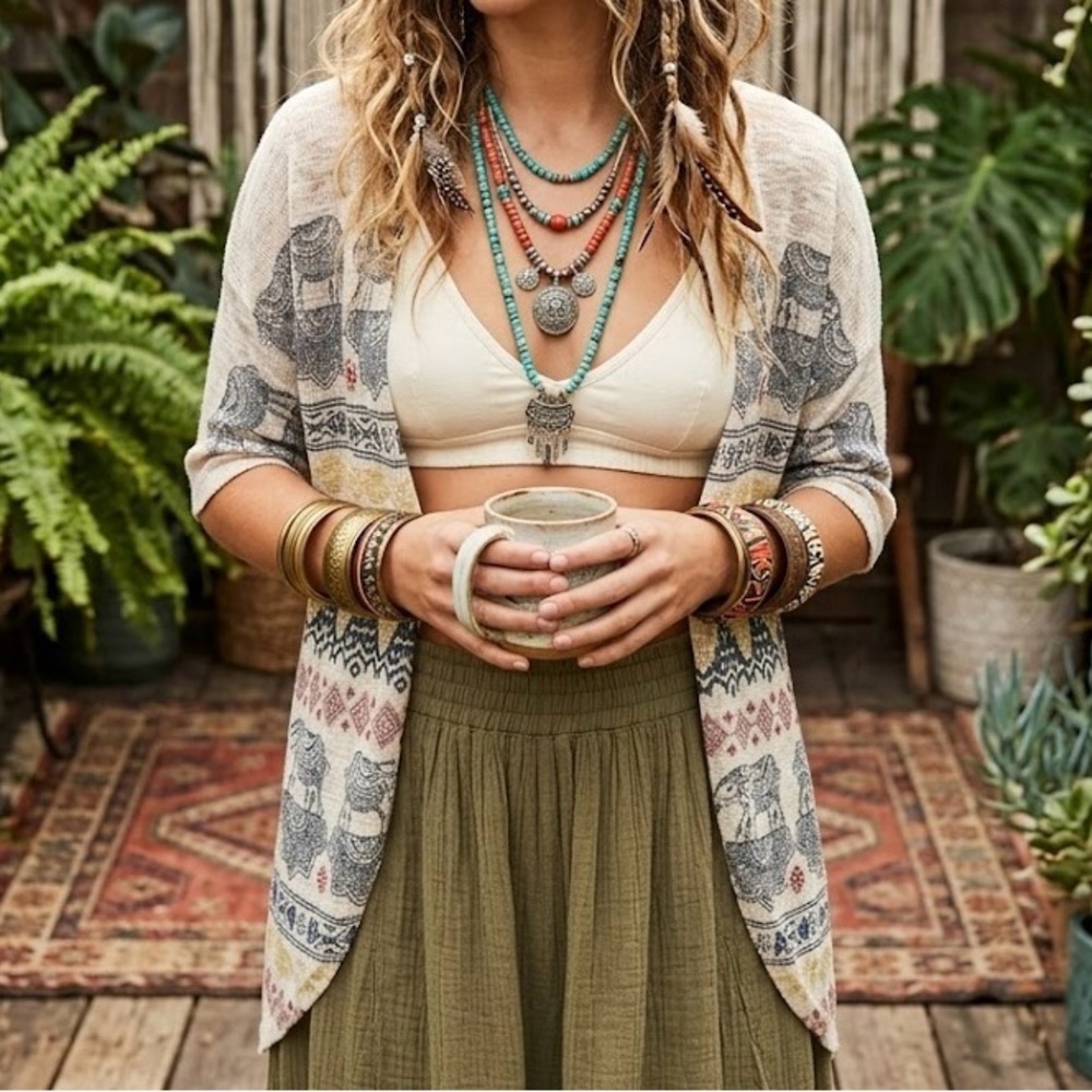 Ginger G Boho Chic Elephant Print Kimono Cardigan Lightweight Layering India